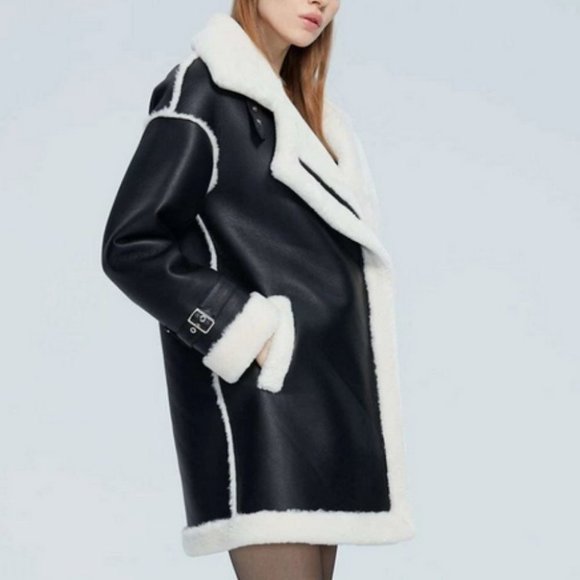 luxury PU leather fuzzy coat contemporary warm streetwear - Picture 6 of 8